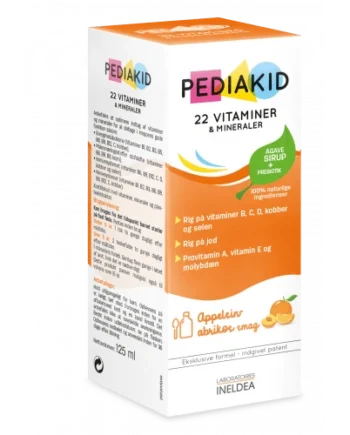 Pediakid 22 Vitaminer Og Mineraler  Kosttilskud Med Abrikos Appelsinsmag  125ml