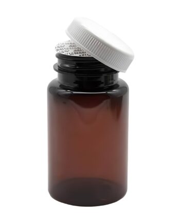 Pilleglas 100 Ml Brun Plast Med Hvidt Låg  Forseglingsindsats Letvægt  47 Mm Diameter  88 Mm Højde Hedenhus
