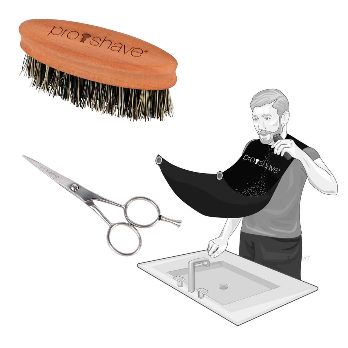 Proshave Skægsæt Med Skægbørste  Fibre  Skægsaks Og Beard Cape