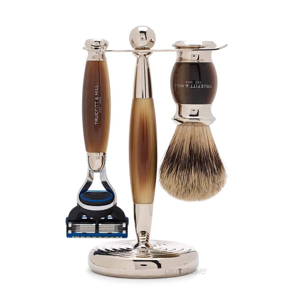 Truefitt Hill Barbersæt Med Fusion Skraber Grævlingebørste Og Holder Edwardian Faux Horn