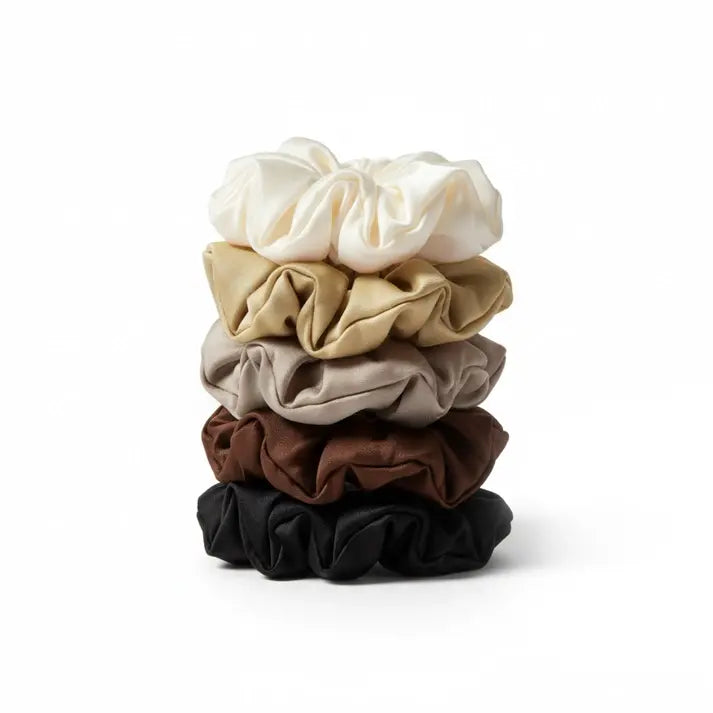 -pak Soft Satin Scrunchies Medium Coffee