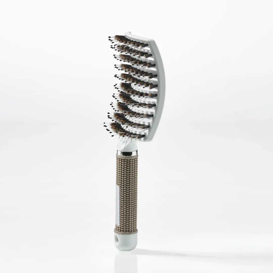 Curved Paddle Brush Hårbørste Med Vildsvinehår Hvid