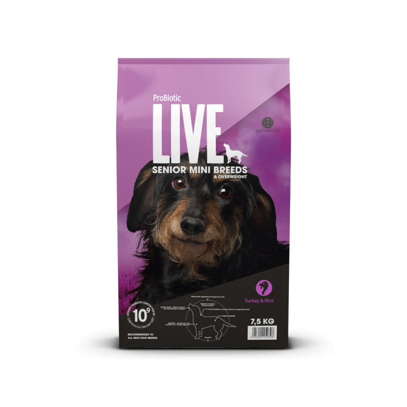 Kg  Probiotic Live  Senior Mini Breeds Seniorfoder Med Kalkun Til Små Hunderacer