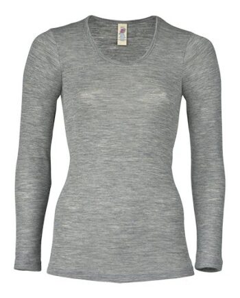 Langærmet Bluse  Uld Silke  Light Grey  Str  42 44