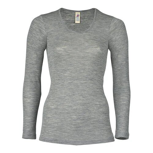 Langærmet Bluse Uld Silke Light Grey Str 42 44