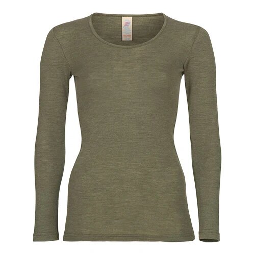 Langærmet Bluse Uld Silke Olive Str 46 48
