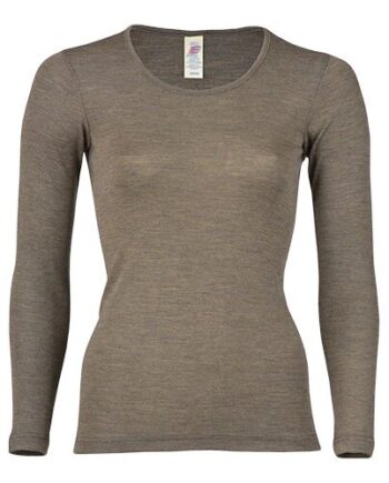 Langærmet Bluse  Uld Silke  Walnut  Str  38 40