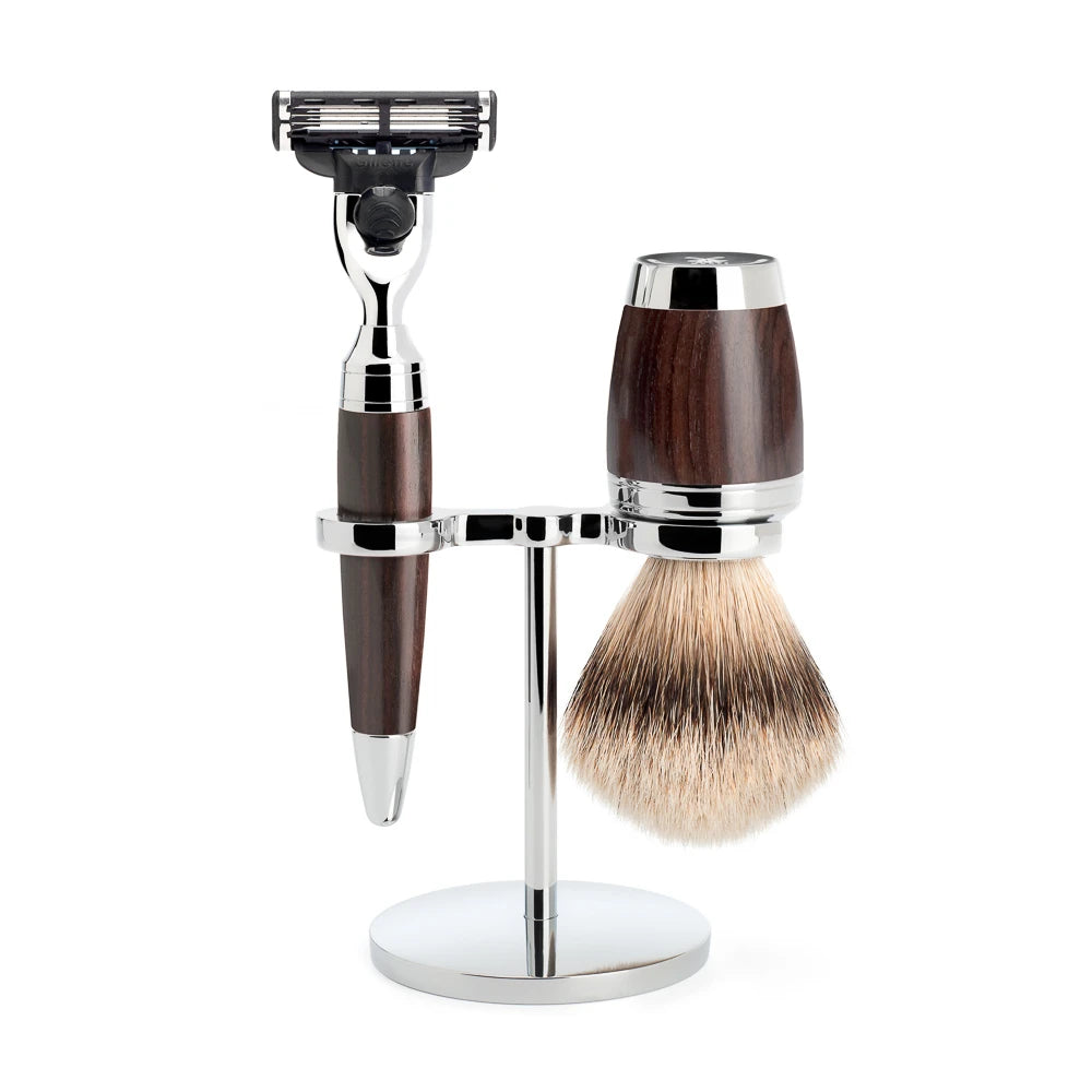 Mühle Shaving Barbersæt Med Mach3 Skraber  Barberkost Og Holder  Stylo  African Blackwood