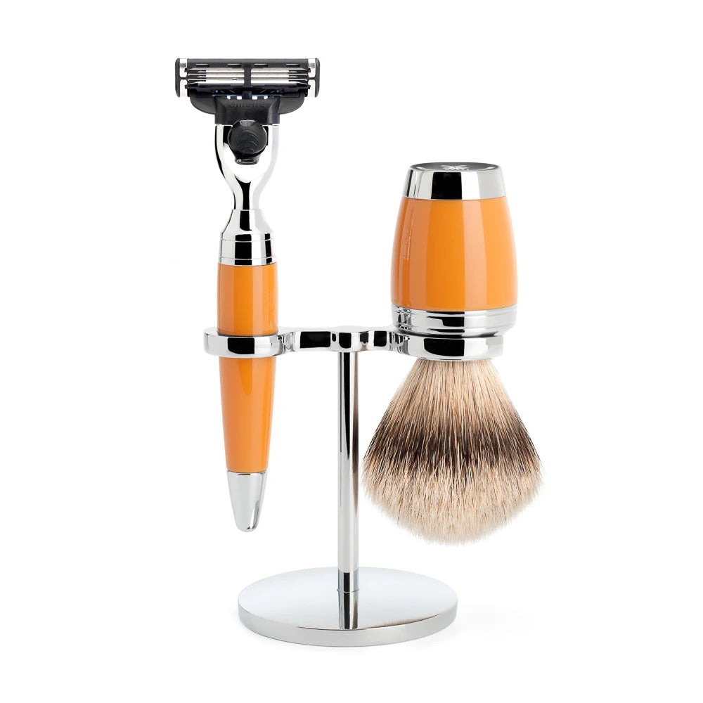 Mühle Shaving Barbersæt Med Mach3 Skraber  Barberkost Og Holder  Stylo  Butterscotch