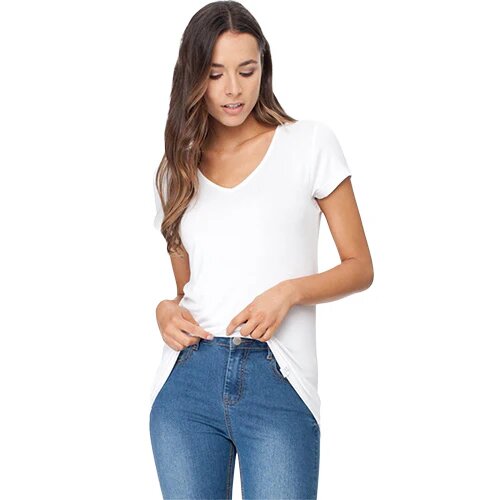 Women -neck -shirt Hvid Str