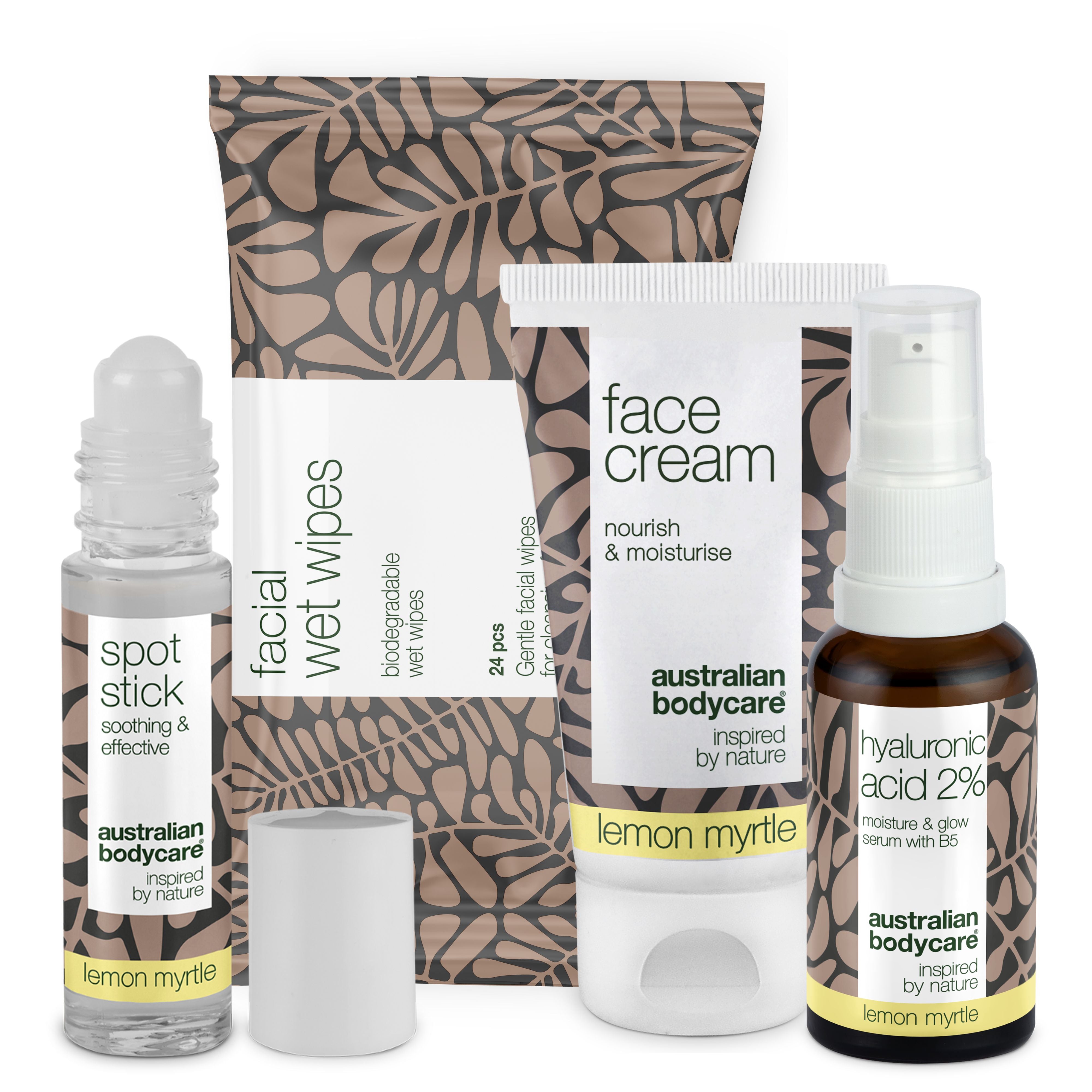 Black Week Plejesæt Til Ansigtet Med Lemon Myrtle    Komplet Plejesæt Til Ansigtet Med Lemon Myrtle  Renseservietter  Serum Og Creme   Spot Stick Gratis Med   Black Week
