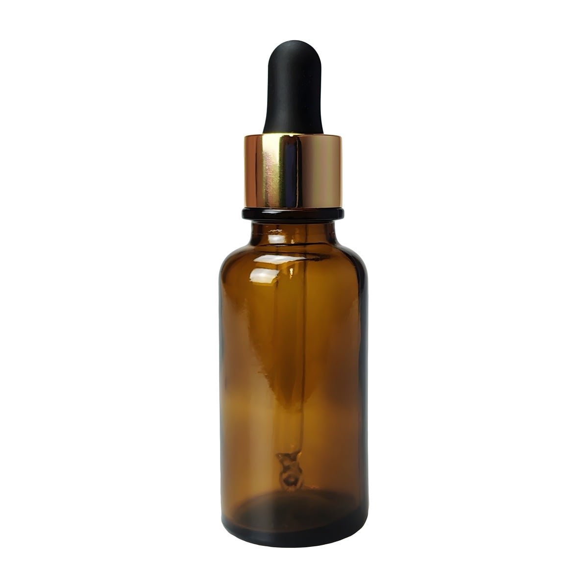 Glasflaske Med Pipettelåg 30 Ml Brun Glas  Guld Kant  Silikone Top Hedenhus Beskytter Mod Uv  Tæt Lukning  Elegant Design