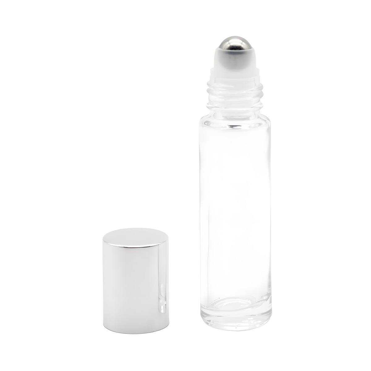10 Ml  Klar Glasflaske Med Rullehoved   Sølv Låg