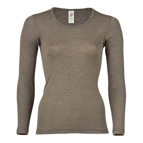 Langærmet Bluse  Uld Silke  Walnut  Str  46 48