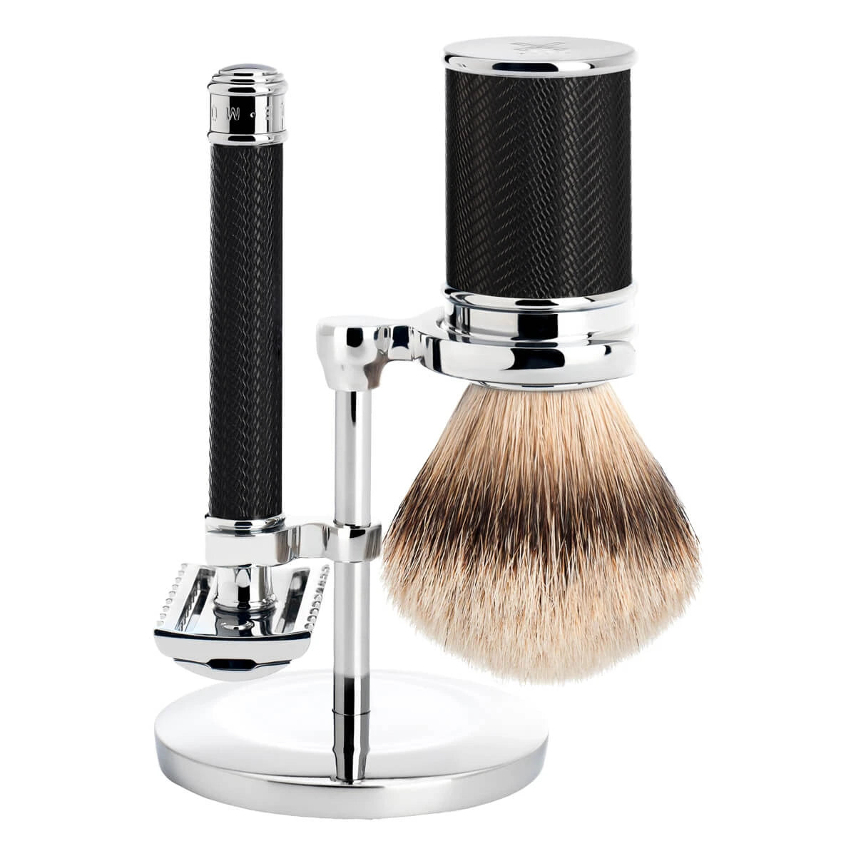Mühle Shaving Barbersæt Med De-skraber åben Kam Barberkost Og Holder Traditional Black
