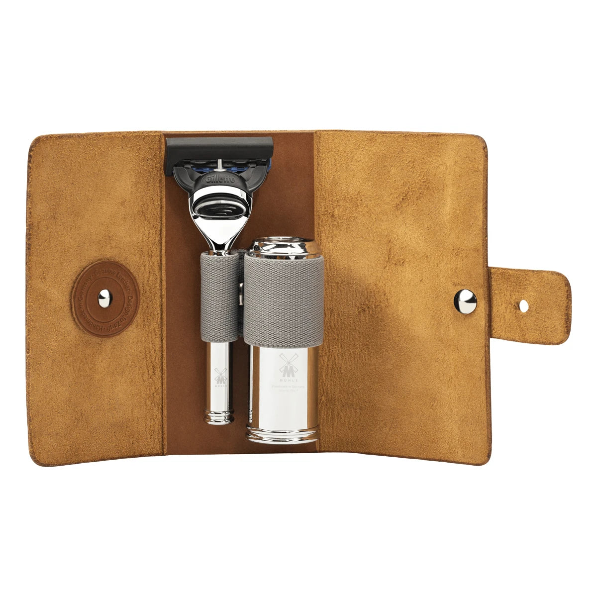 Mühle Shaving Rejsebarbersæt Med Skraber  Børste Og Etui  Læder