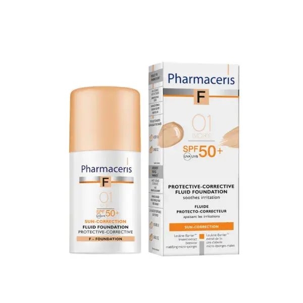 Pharmaceris   Beskyttende Foundation Til Problematisk Hud  Spf 50  Ivory 01  30ml