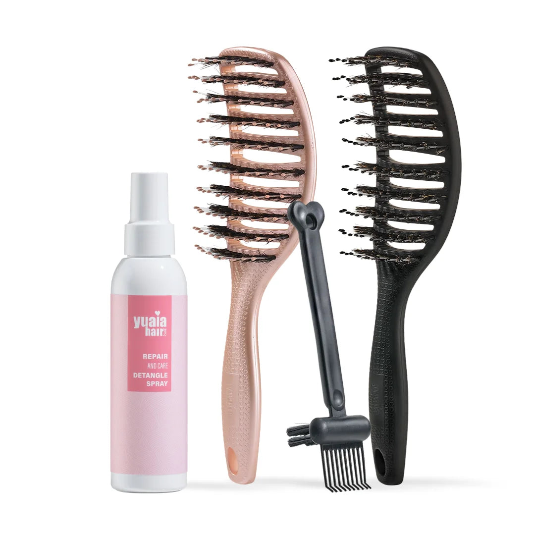 Ultimative Detangler Sæt Shiny Rose   Soft Black  Gratis Hårserum Og Cleaning Brush