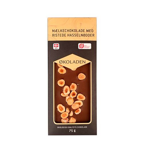 økoladen Mælkechokolade    Ristede Hasselnødder    75g